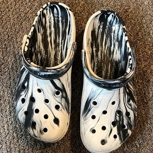 COPY - Black and white tie dye crocs. mens 11